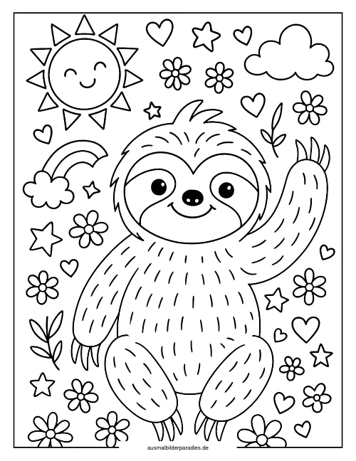 Faultier Ausmalbild 5 als Gratis-PDF Faultier Ausmalbild 5 - kostenlos zum Ausdrucken