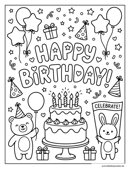 Geburtstag Ausmalbild 23 als Gratis-PDF Geburtstag Ausmalbild 23 - kostenlos zum Ausdrucken