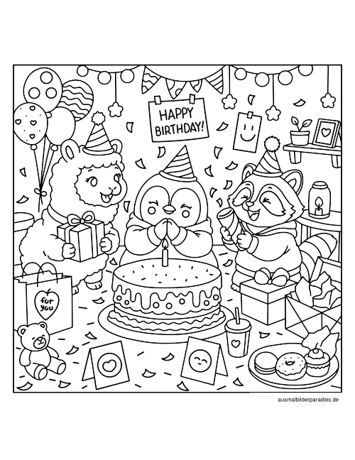 Geburtstag Ausmalbild 7 als Gratis-PDF Geburtstag Ausmalbild 7 - kostenlos zum Ausdrucken