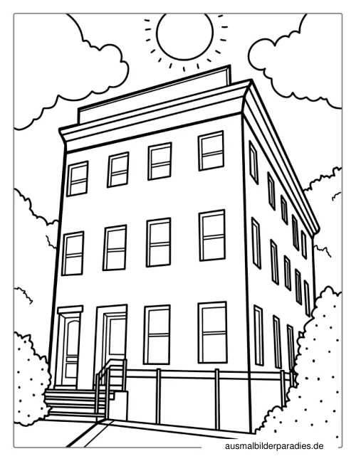 Haus Ausmalbild 3 als Gratis-PDF Haus Ausmalbild 3 - kostenlos zum Ausdrucken