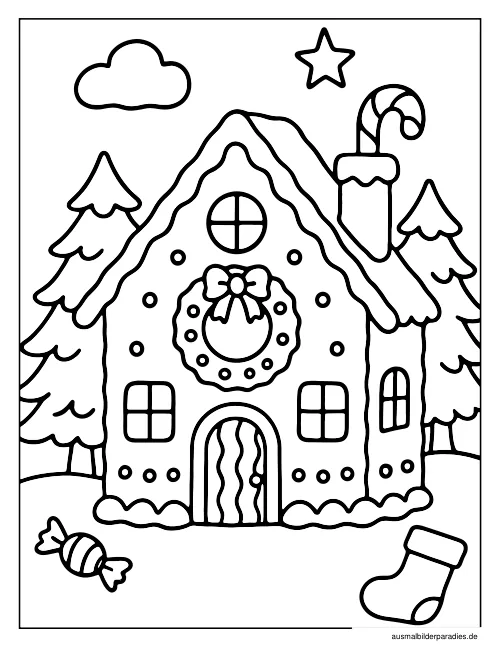 Lebkuchenhaus Ausmalbild 13 als Gratis-PDF Lebkuchenhaus Ausmalbild 13 - kostenlos zum Ausdrucken