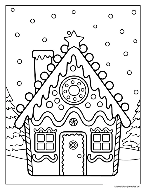 Lebkuchenhaus Ausmalbild 14 als Gratis-PDF Lebkuchenhaus Ausmalbild 14 - kostenlos zum Ausdrucken