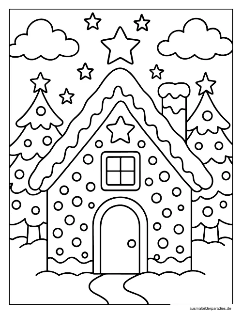 Lebkuchenhaus Ausmalbild 15 als Gratis-PDF Lebkuchenhaus Ausmalbild 15 - kostenlos zum Ausdrucken