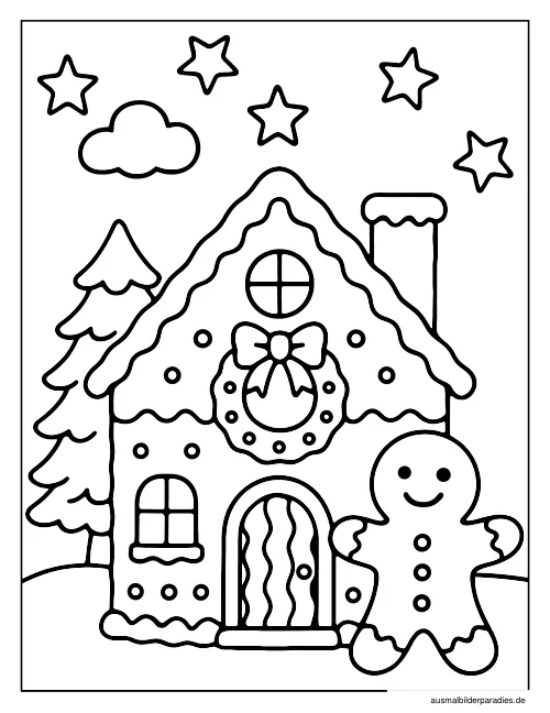 Lebkuchenhaus Ausmalbild 17 als Gratis-PDF Lebkuchenhaus Ausmalbild 17 - kostenlos zum Ausdrucken