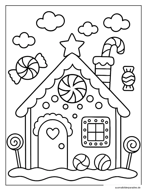 Lebkuchenhaus Ausmalbild 2 als Gratis-PDF Lebkuchenhaus Ausmalbild 2 - kostenlos zum Ausdrucken