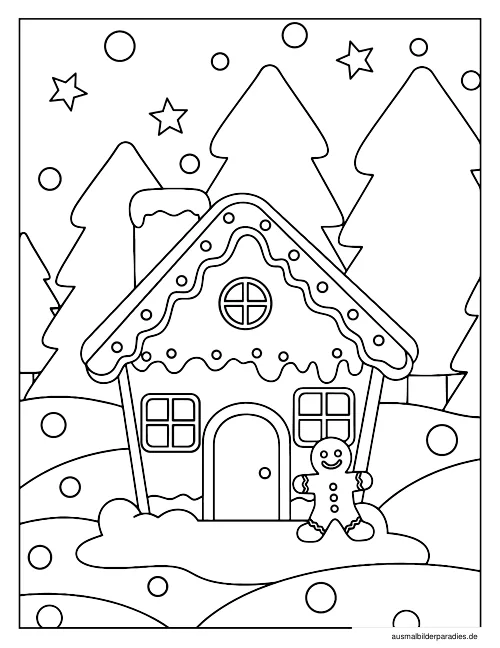 Lebkuchenhaus Ausmalbild 5 als Gratis-PDF Lebkuchenhaus Ausmalbild 5 - kostenlos zum Ausdrucken