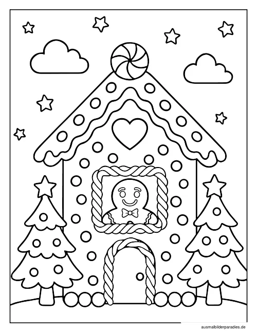 Lebkuchenhaus Ausmalbild 8 als Gratis-PDF Lebkuchenhaus Ausmalbild 8 - kostenlos zum Ausdrucken