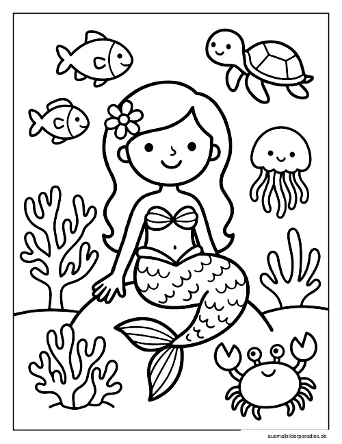 Meerjungfrau Ausmalbild 14 als Gratis-PDF Meerjungfrau Ausmalbild 14 - kostenlos zum Ausdrucken
