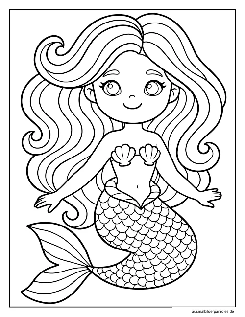 Meerjungfrau Ausmalbild 16 als Gratis-PDF Meerjungfrau Ausmalbild 16 - kostenlos zum Ausdrucken