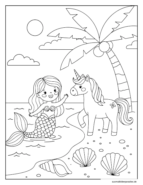 Meerjungfrau Ausmalbild 35 als Gratis-PDF Meerjungfrau Ausmalbild 35 - kostenlos zum Ausdrucken