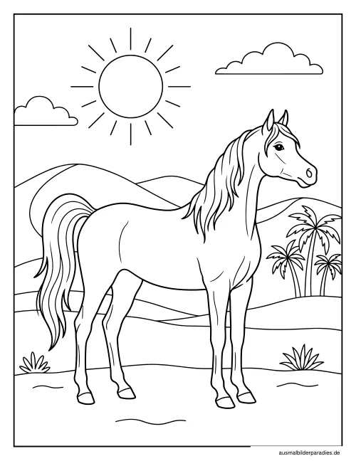 Pferde Ausmalbild 2 als Gratis-PDF Pferde Ausmalbild 2 - kostenlos zum Ausdrucken