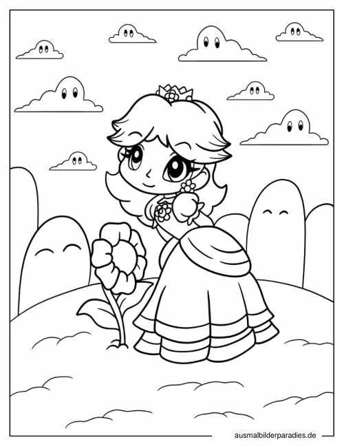 Prinzessin Daisy Ausmalbild 19 als Gratis-PDF Prinzessin Daisy Ausmalbild 19 - kostenlos zum Ausdrucken