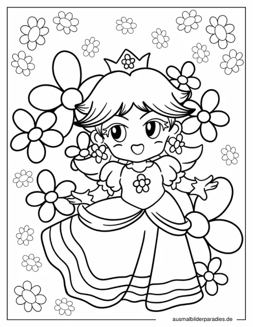 Prinzessin Daisy Ausmalbild 5 als Gratis-PDF Prinzessin Daisy Ausmalbild 5 - kostenlos zum Ausdrucken