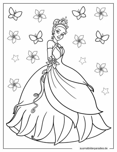 Prinzessin und der Frosch Ausmalbild 17 als Gratis-PDF Prinzessin und der Frosch Ausmalbild 17 - kostenlos zum Ausdrucken