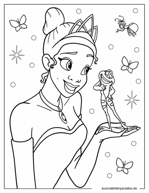Prinzessin und der Frosch Ausmalbild 18 als Gratis-PDF Prinzessin und der Frosch Ausmalbild 18 - kostenlos zum Ausdrucken