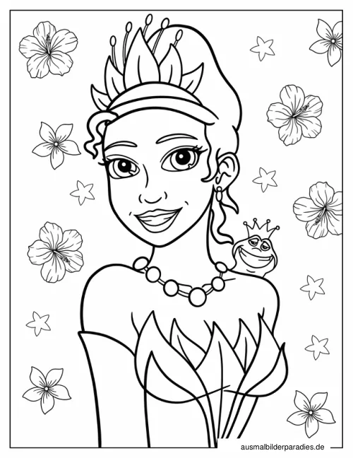 Prinzessin und der Frosch Ausmalbild 2 als Gratis-PDF Prinzessin und der Frosch Ausmalbild 2 - kostenlos zum Ausdrucken