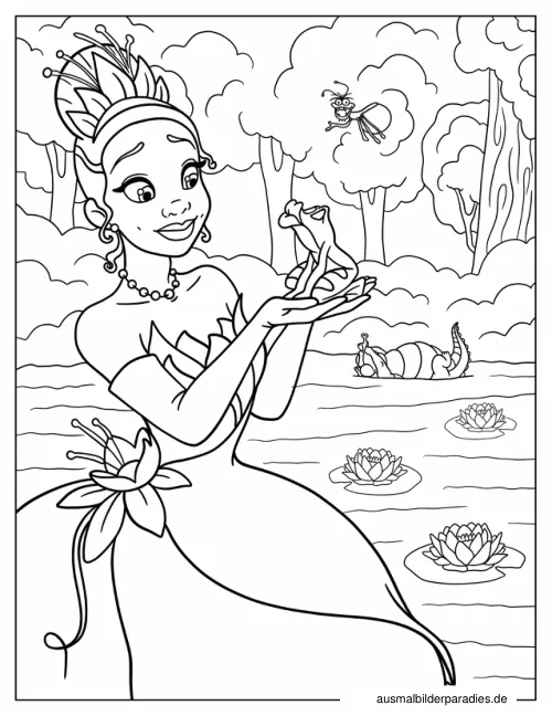 Prinzessin und der Frosch Ausmalbild 21 als Gratis-PDF Prinzessin und der Frosch Ausmalbild 21 - kostenlos zum Ausdrucken