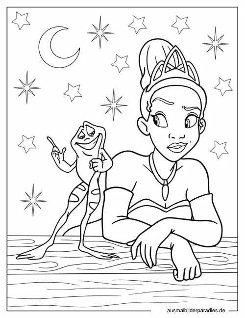 Prinzessin und der Frosch Ausmalbild 23 als Gratis-PDF Prinzessin und der Frosch Ausmalbild 23 - kostenlos zum Ausdrucken