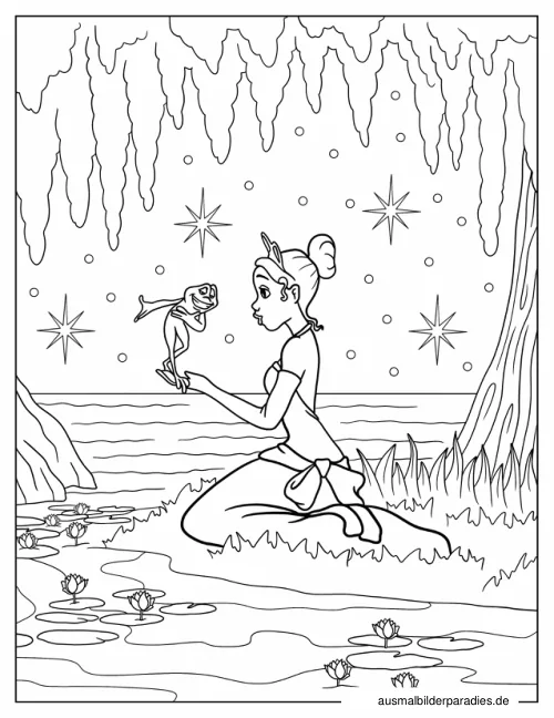 Prinzessin und der Frosch Ausmalbild 3 als Gratis-PDF Prinzessin und der Frosch Ausmalbild 3 - kostenlos zum Ausdrucken