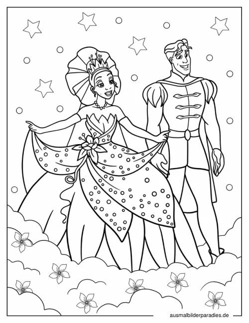 Prinzessin und der Frosch Ausmalbild 4 als Gratis-PDF Prinzessin und der Frosch Ausmalbild 4 - kostenlos zum Ausdrucken