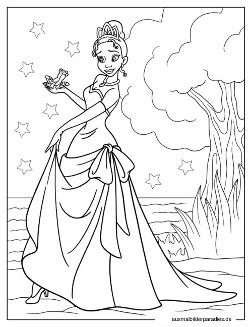 Prinzessin und der Frosch Ausmalbild 9 als Gratis-PDF Prinzessin und der Frosch Ausmalbild 9 - kostenlos zum Ausdrucken