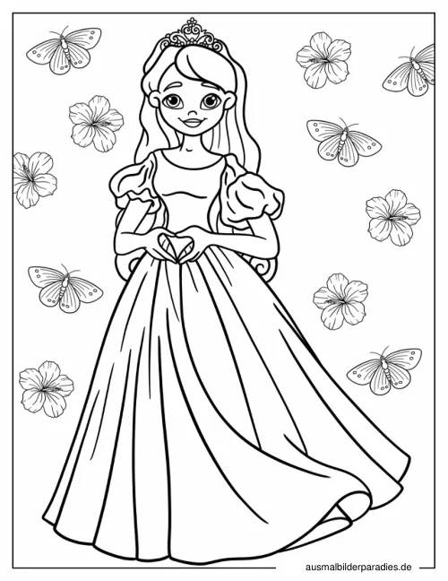 Prinzessin Ausmalbild 6 als Gratis-PDF Prinzessin Ausmalbild 6 - kostenlos zum Ausdrucken