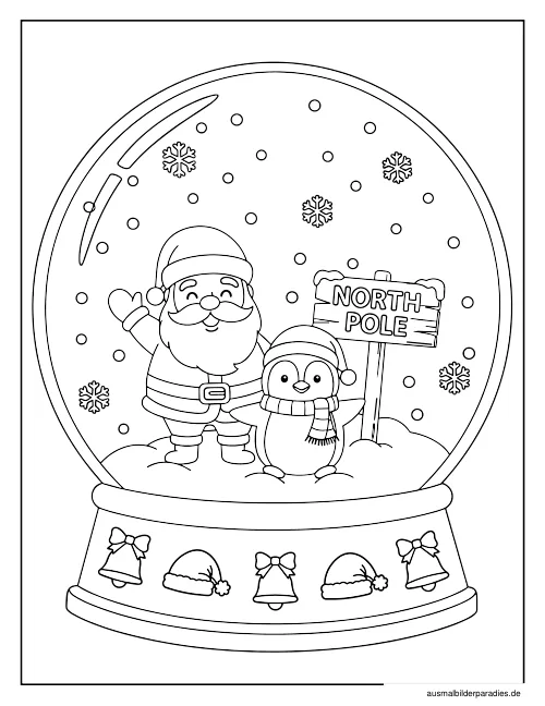 Schneekugel Ausmalbild 8 - kostenlos zum Ausdrucken