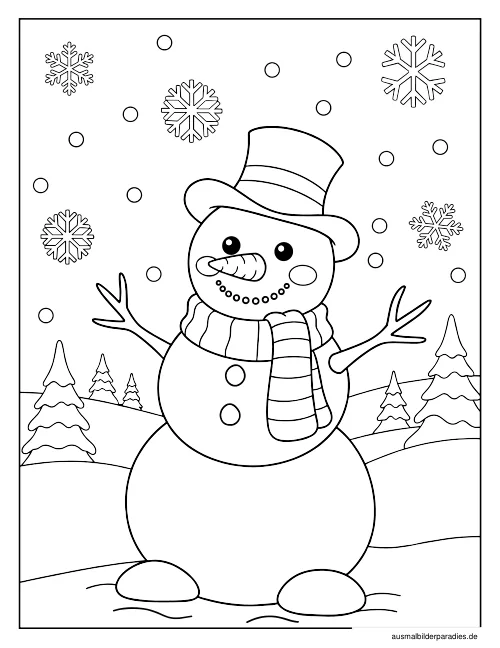 Schneemann Ausmalbild 16 - kostenlos zum Ausdrucken