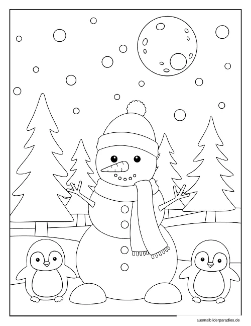 Schneemann Ausmalbild 18 - kostenlos zum Ausdrucken