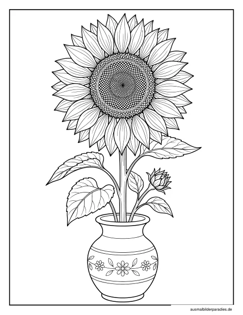 Sonnenblume Ausmalbild 12 als Gratis-PDF Sonnenblume Ausmalbild 12 - kostenlos zum Ausdrucken
