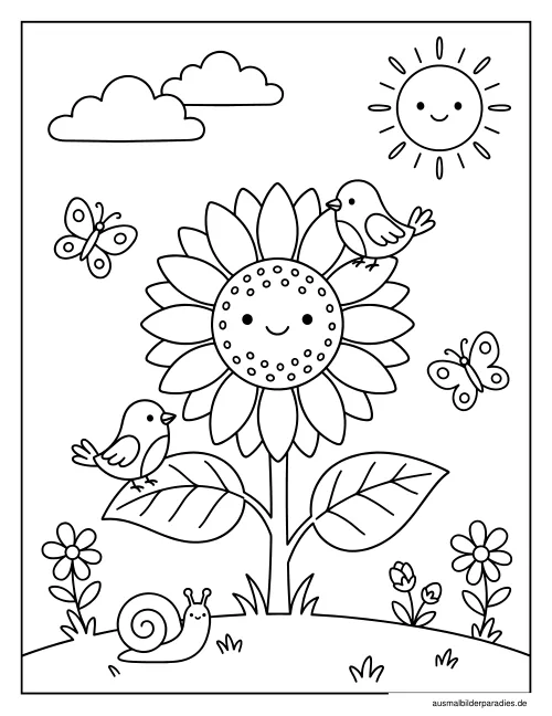 Sonnenblume Ausmalbild 18 als Gratis-PDF Sonnenblume Ausmalbild 18 - kostenlos zum Ausdrucken