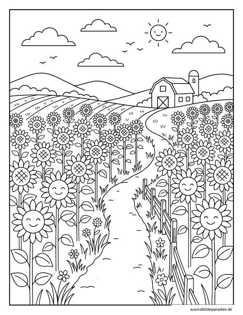 Sonnenblume Ausmalbild 20 als Gratis-PDF Sonnenblume Ausmalbild 20 - kostenlos zum Ausdrucken