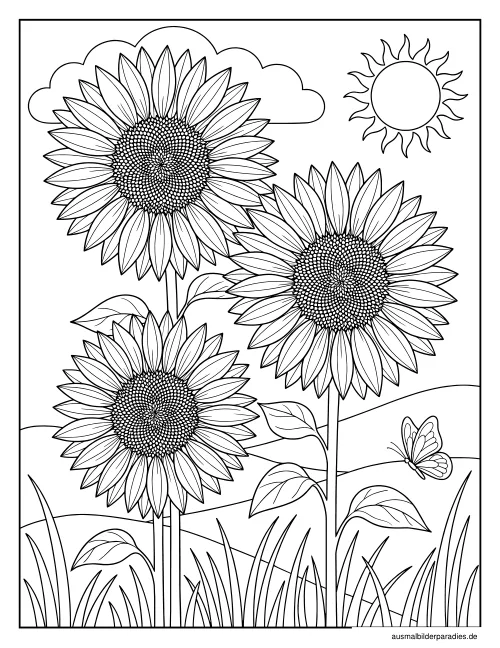 Sonnenblume Ausmalbild 26 als Gratis-PDF Sonnenblume Ausmalbild 26 - kostenlos zum Ausdrucken