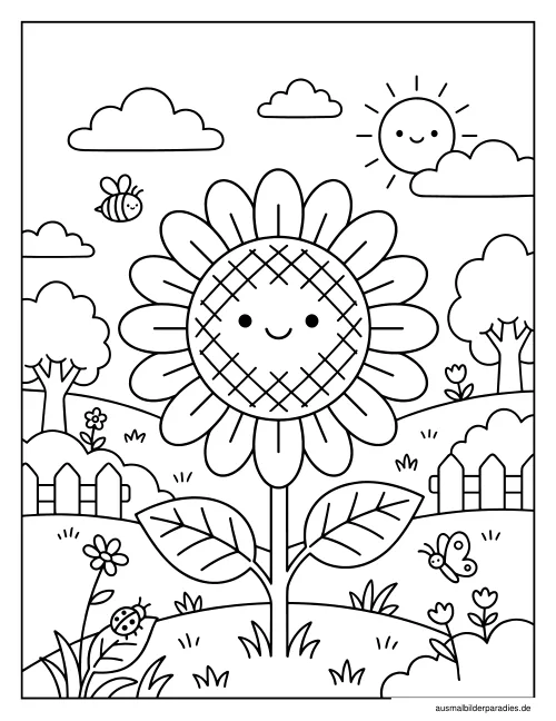 Sonnenblume Ausmalbild 3 als Gratis-PDF Sonnenblume Ausmalbild 3 - kostenlos zum Ausdrucken