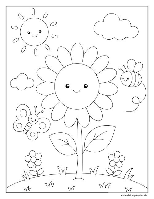 Sonnenblume Ausmalbild 8 als Gratis-PDF Sonnenblume Ausmalbild 8 - kostenlos zum Ausdrucken