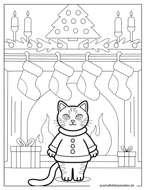 Weihnachtskatze Ausmalbild 14 - kostenlos zum Ausdrucken