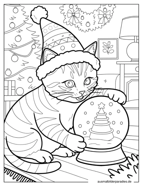 Weihnachtskatze Ausmalbild 15 - kostenlos zum Ausdrucken