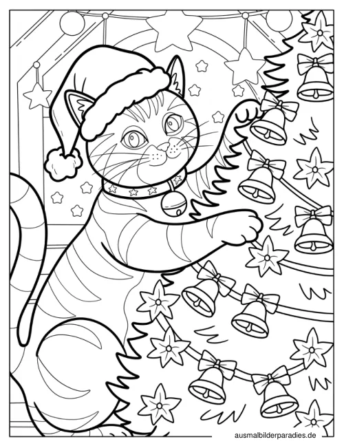 Weihnachtskatze Ausmalbild 17 - kostenlos zum Ausdrucken