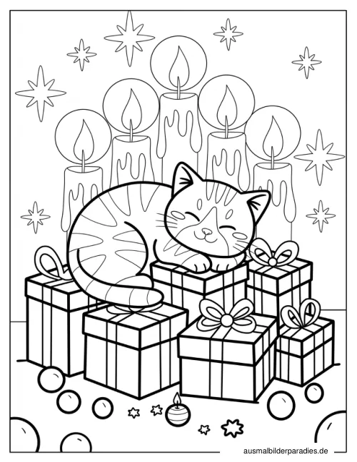 Weihnachtskatze Ausmalbild 18 - kostenlos zum Ausdrucken