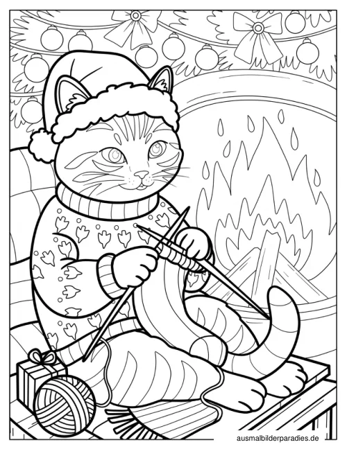 Weihnachtskatze Ausmalbild 4 - kostenlos zum Ausdrucken