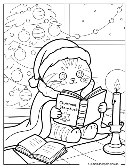 Weihnachtskatze Ausmalbild 5 - kostenlos zum Ausdrucken