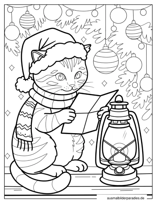 Weihnachtskatze Ausmalbild 6 - kostenlos zum Ausdrucken