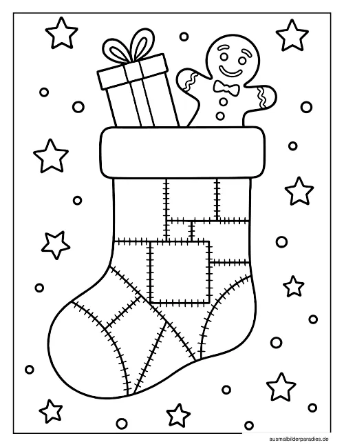 Weihnachtsstrumpf Ausmalbild 11 - kostenlos zum Ausdrucken