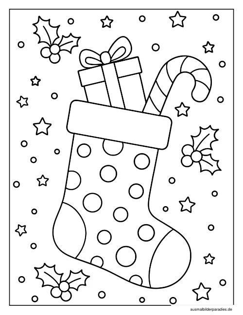 Weihnachtsstrumpf Ausmalbild 20 - kostenlos zum Ausdrucken