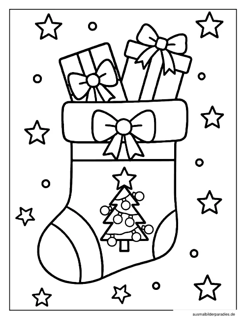 Weihnachtsstrumpf Ausmalbild 23 - kostenlos zum Ausdrucken