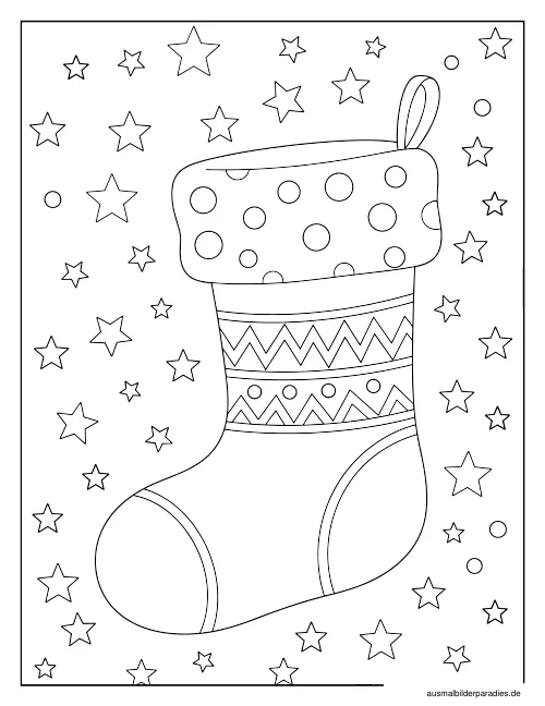 Weihnachtsstrumpf Ausmalbild 4 - kostenlos zum Ausdrucken
