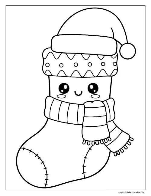 Weihnachtsstrumpf Ausmalbild 5 - kostenlos zum Ausdrucken