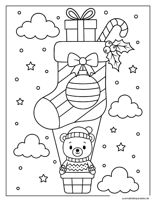 Weihnachtsstrumpf Ausmalbild 6 - kostenlos zum Ausdrucken