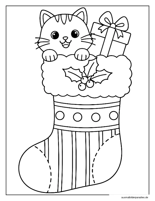 Weihnachtsstrumpf Ausmalbild 7 - kostenlos zum Ausdrucken