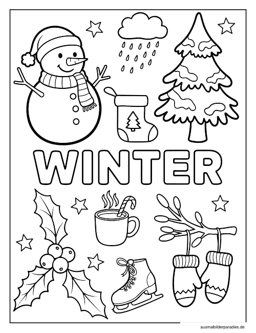Winter Ausmalbild 18 als Gratis-PDF Winter Ausmalbild 18 - kostenlos zum Ausdrucken